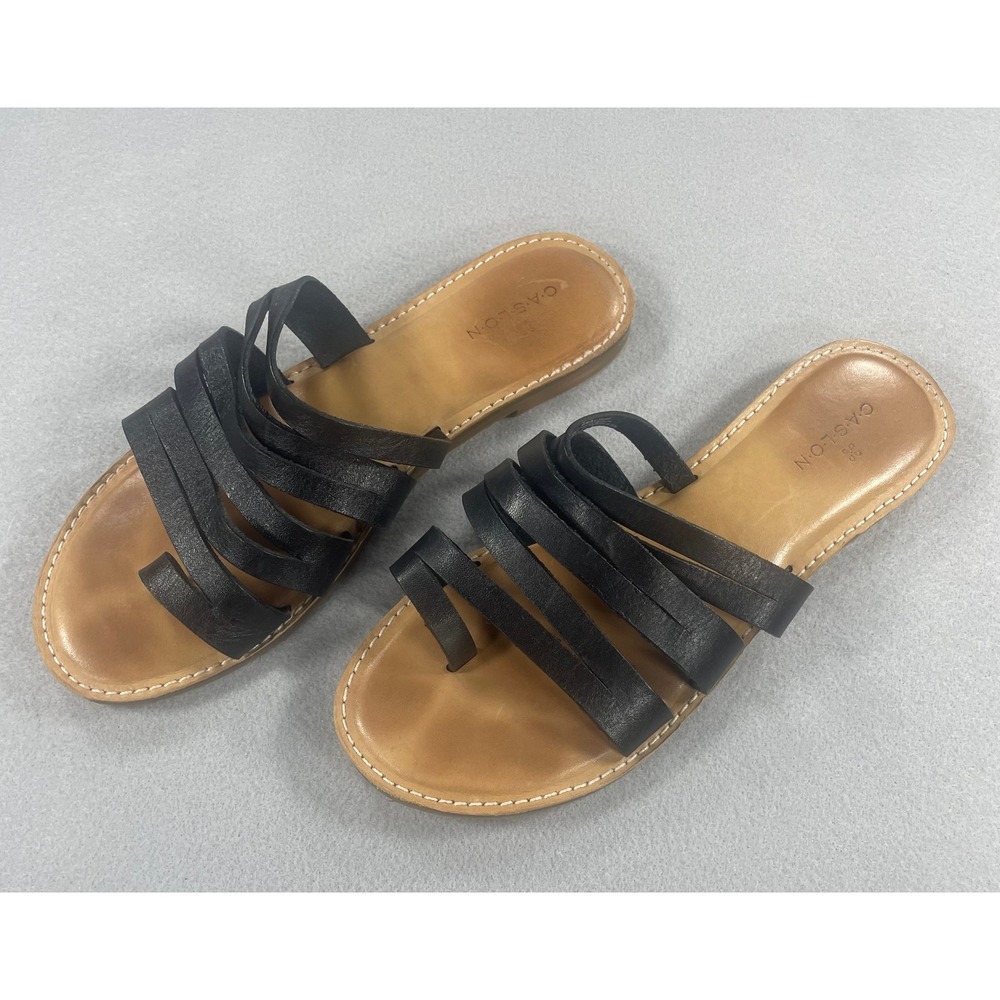 Caslon Womens Black Leather Multi Strap Slide Sandals GS01818 Size 6.5M